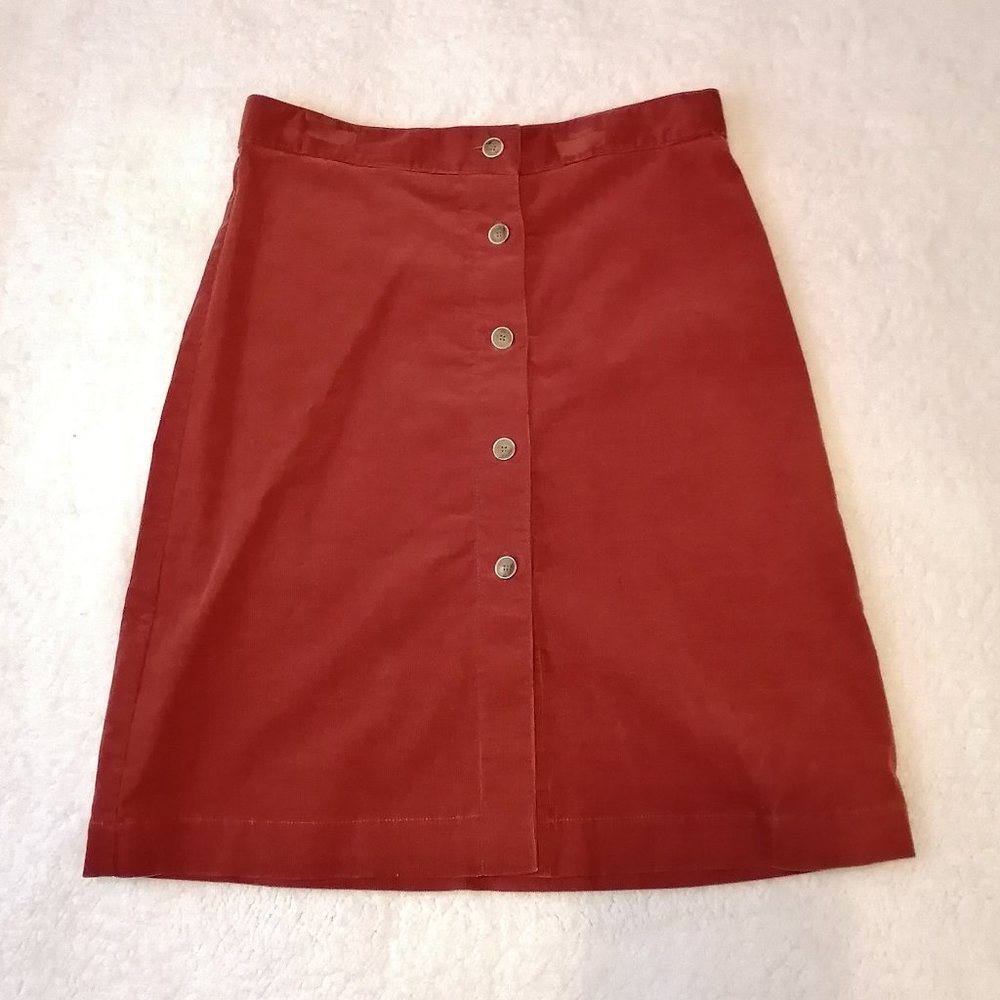 Burnt orange corduroy button-up skirt